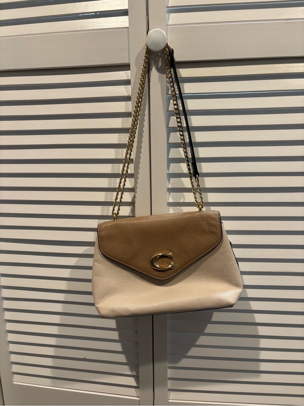 Authentic Coach Two-Tone Beige & Tan Shoulder Bag with Chain Strap